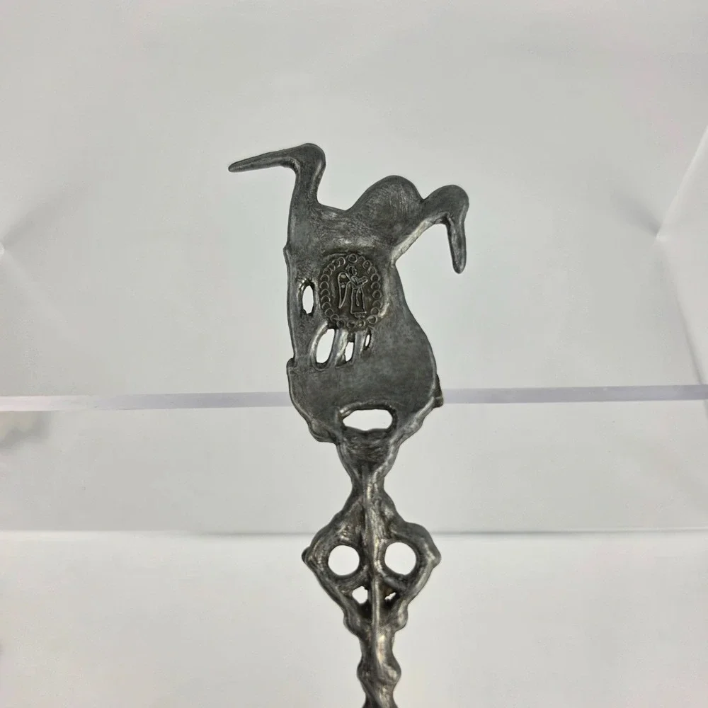 Antique Dutch Pewter Souvenir Spoons Set of 4 Volendam Holland Stork Tavern Scen